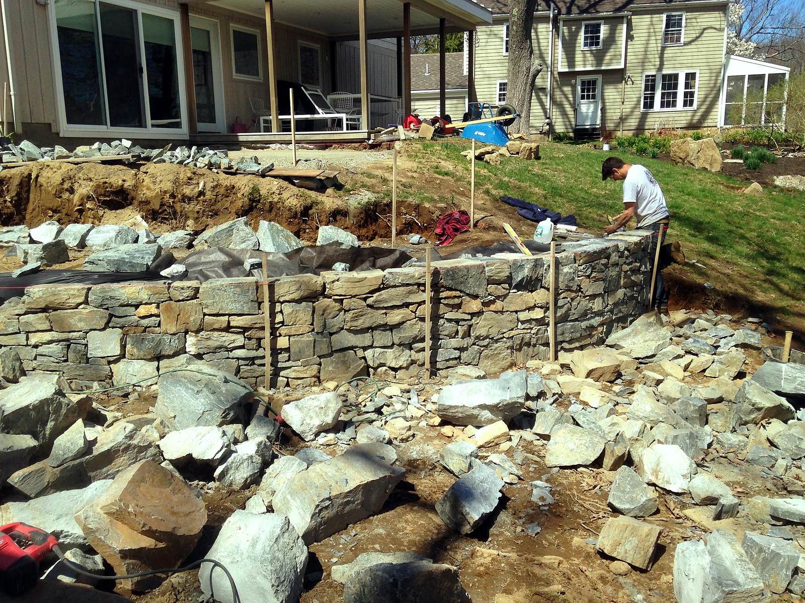 Dry-stacked stone wall