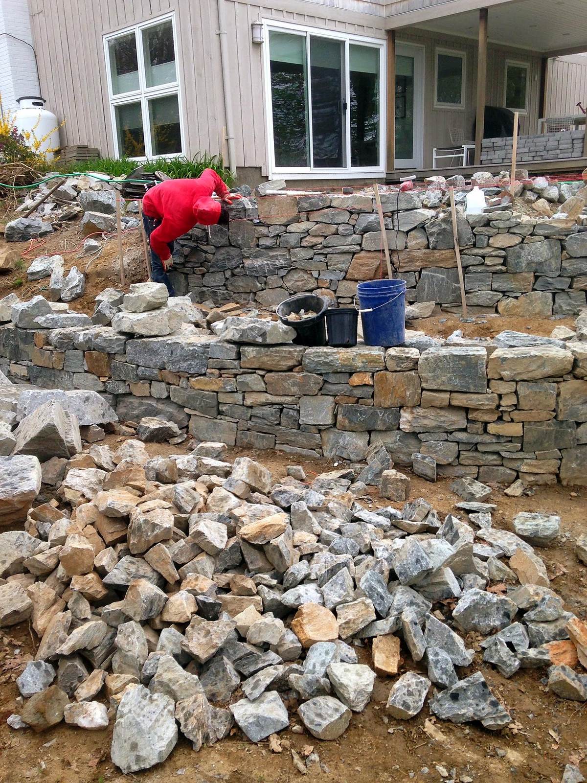 Dry-stacked stone wall