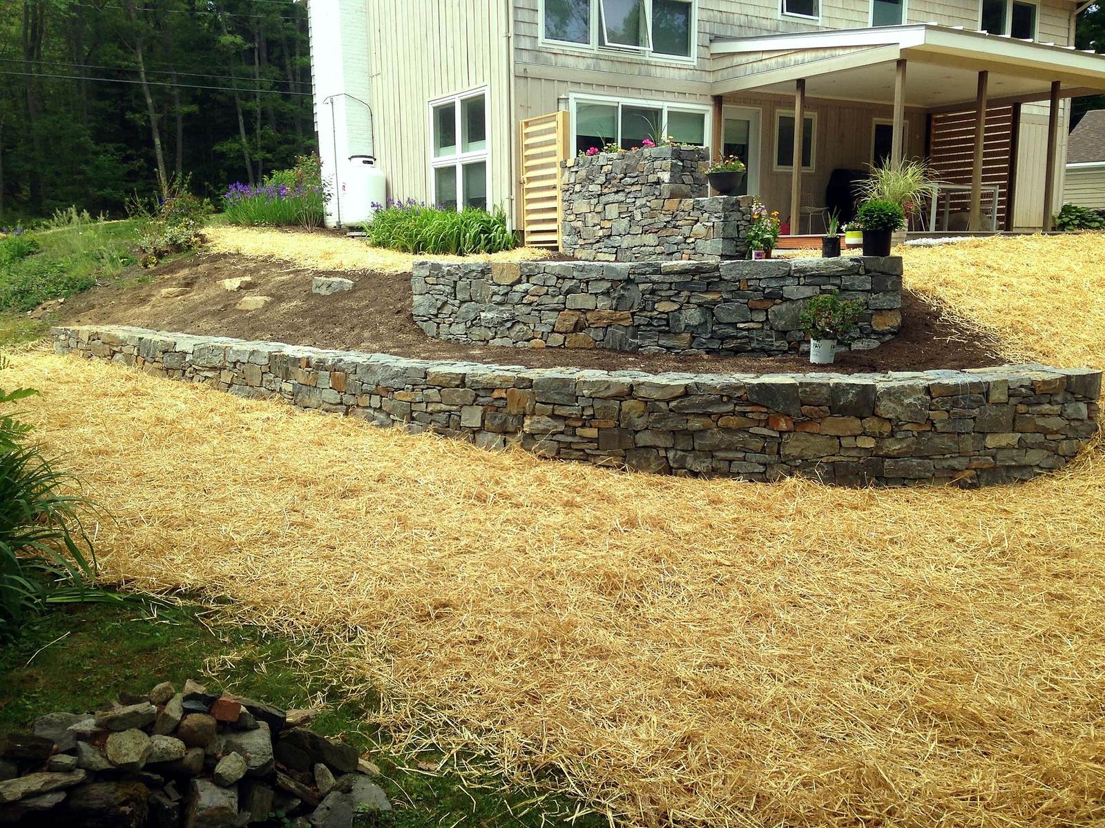 Dry-stacked stone wall