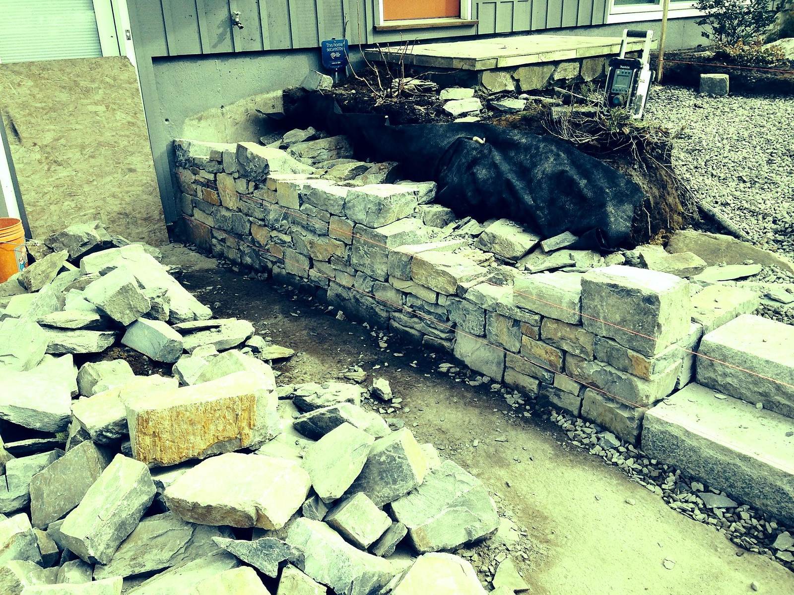 Dry-stacked stone wall