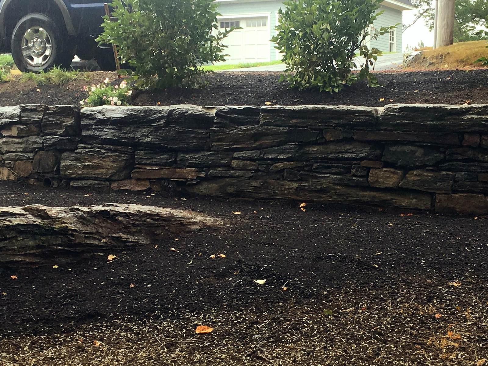 Dry-stacked stone wall