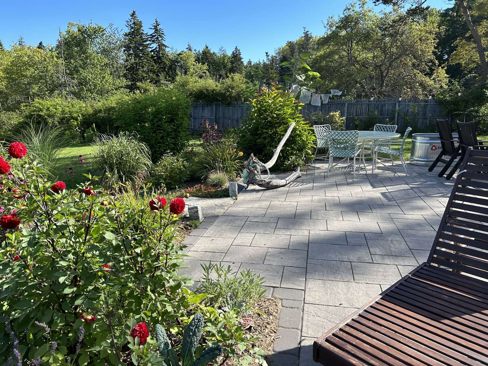 Garden patio with layered stonework