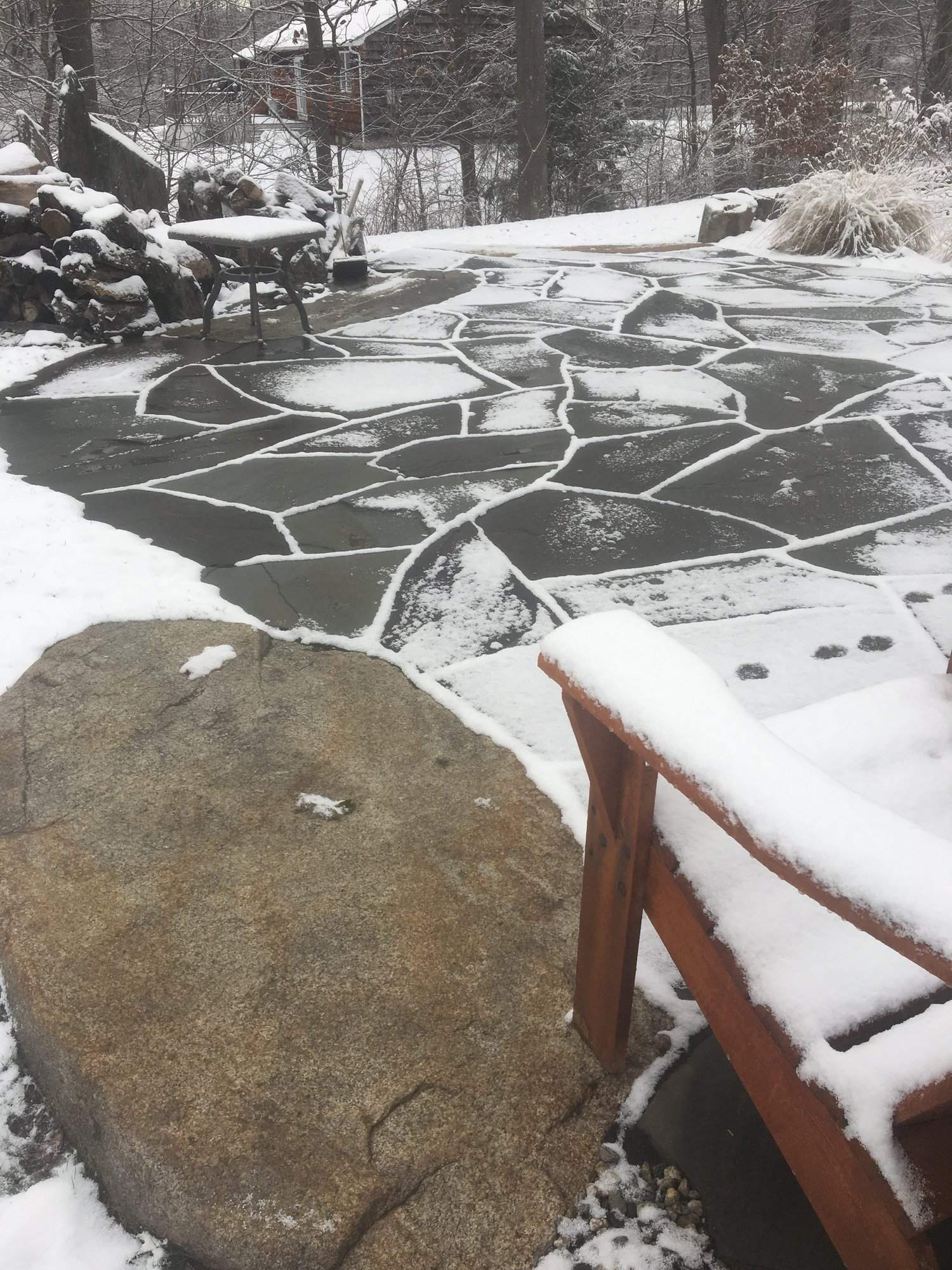 Paver patio in snow