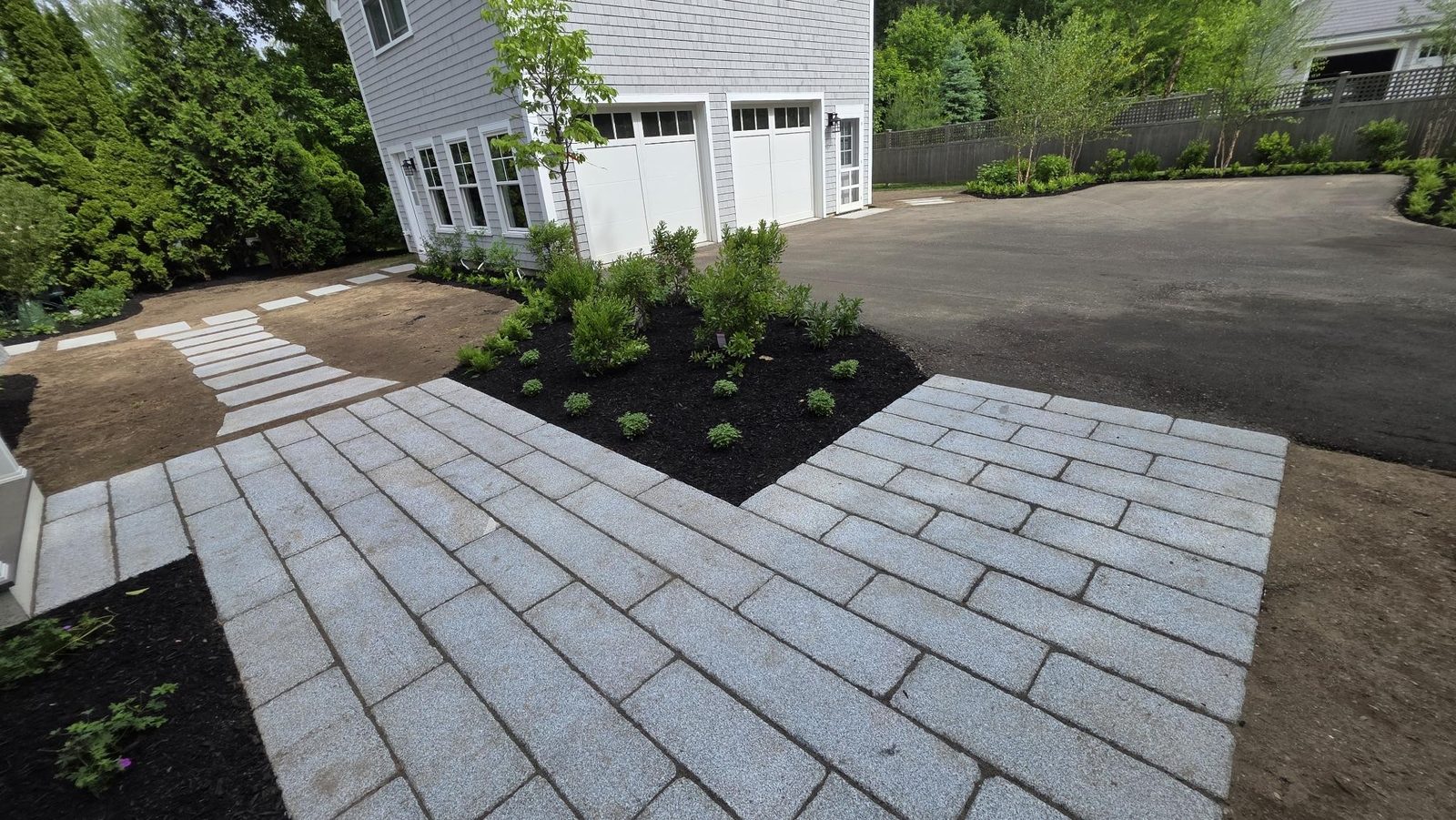 Finished backyard patio and stonework