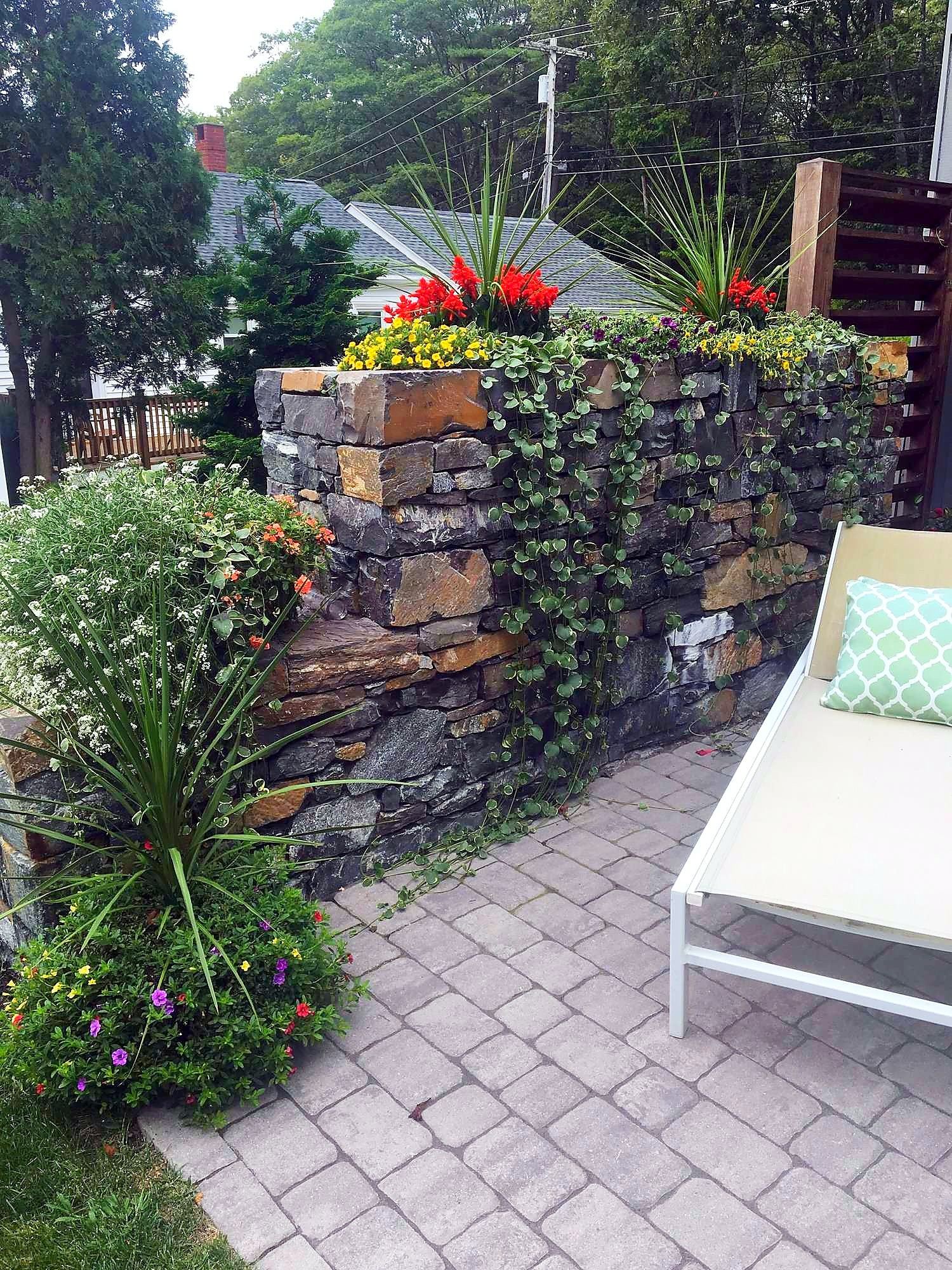 Finished stone wall and garden