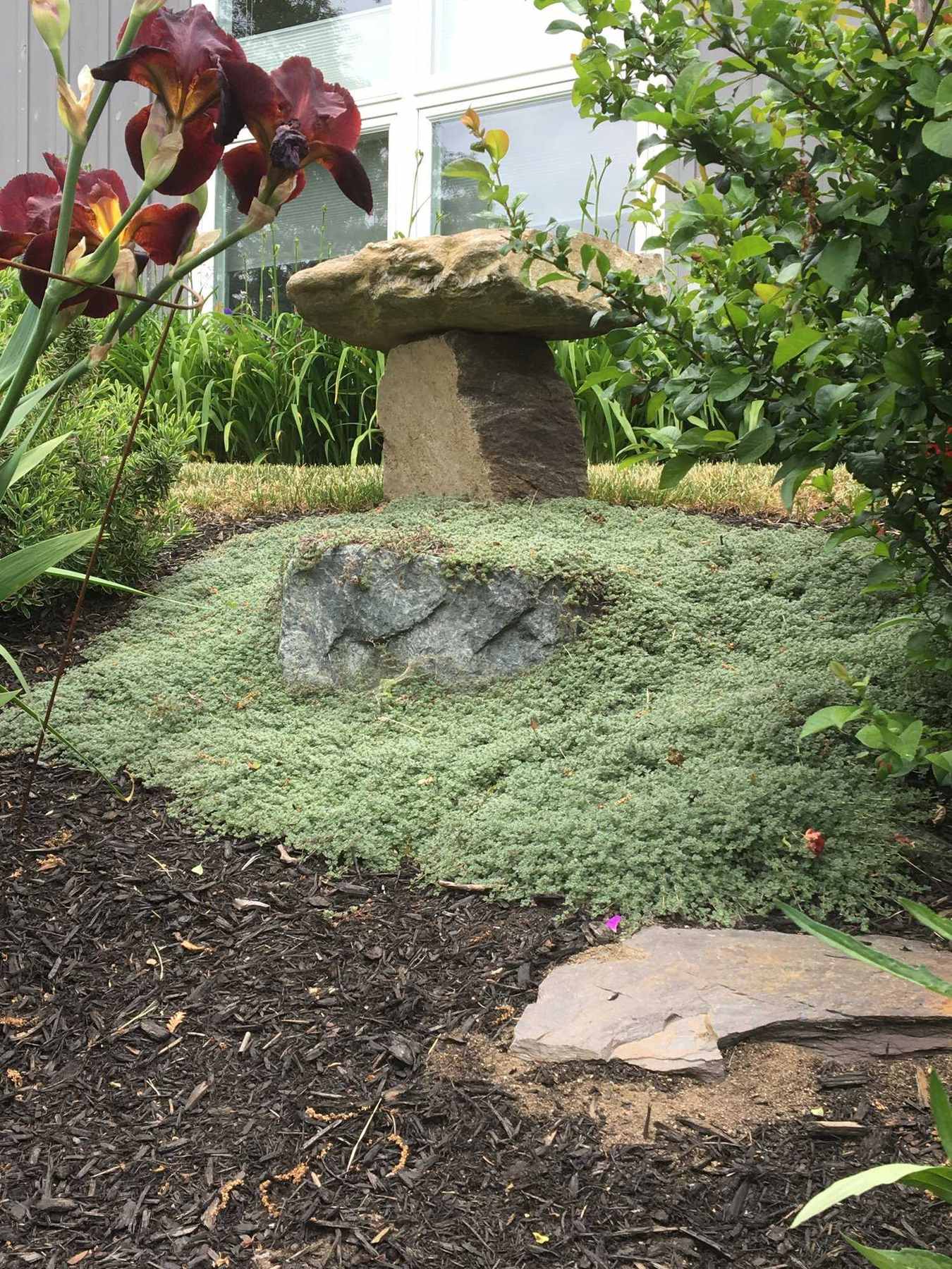 Garden bed with layered plantings through the growing season