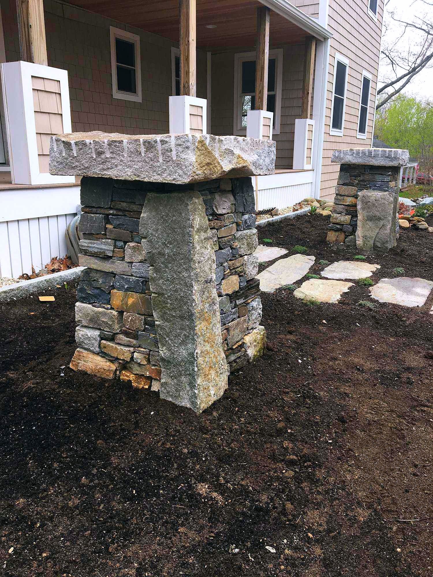 Stone pillar and wall detail