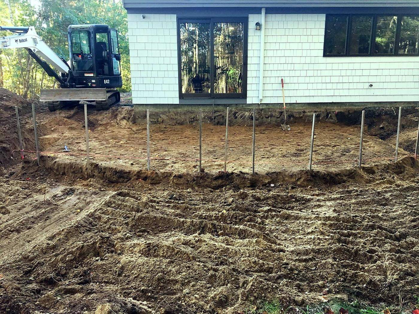 Excavated site prepared for a new patio