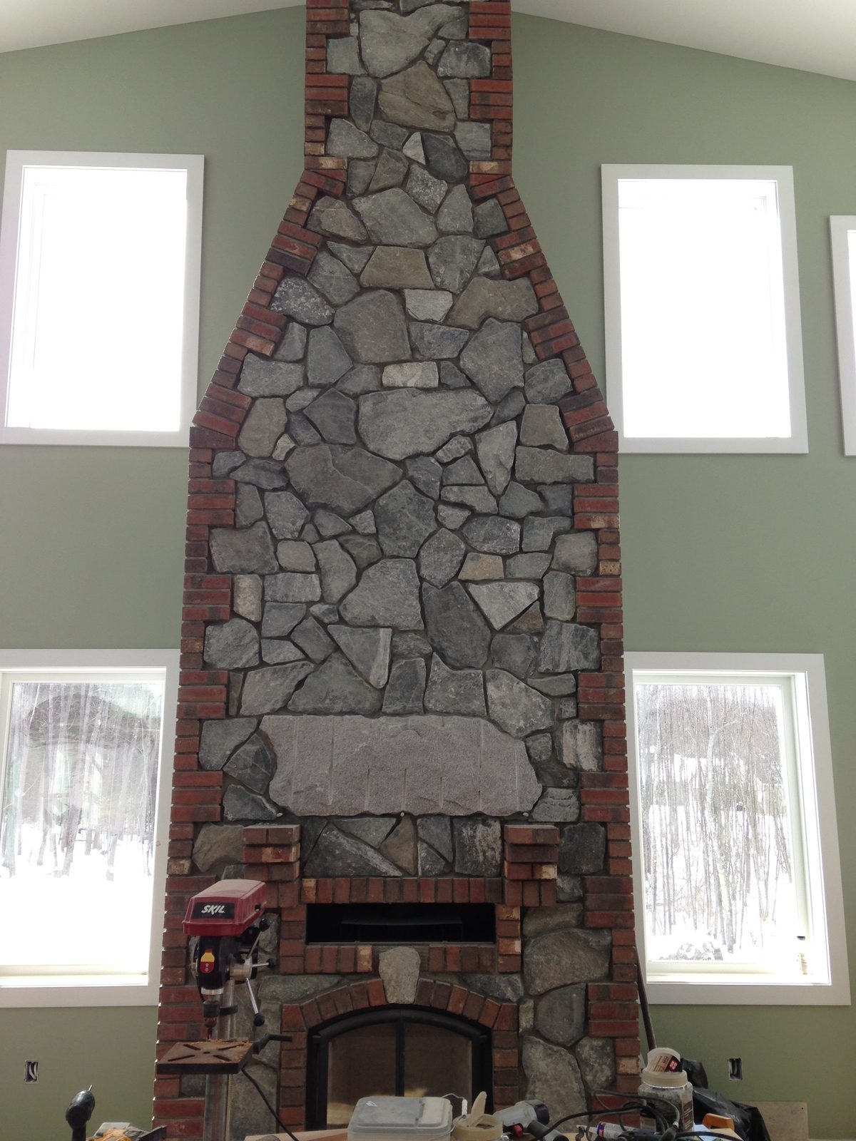 Custom stone veneer interior fireplace