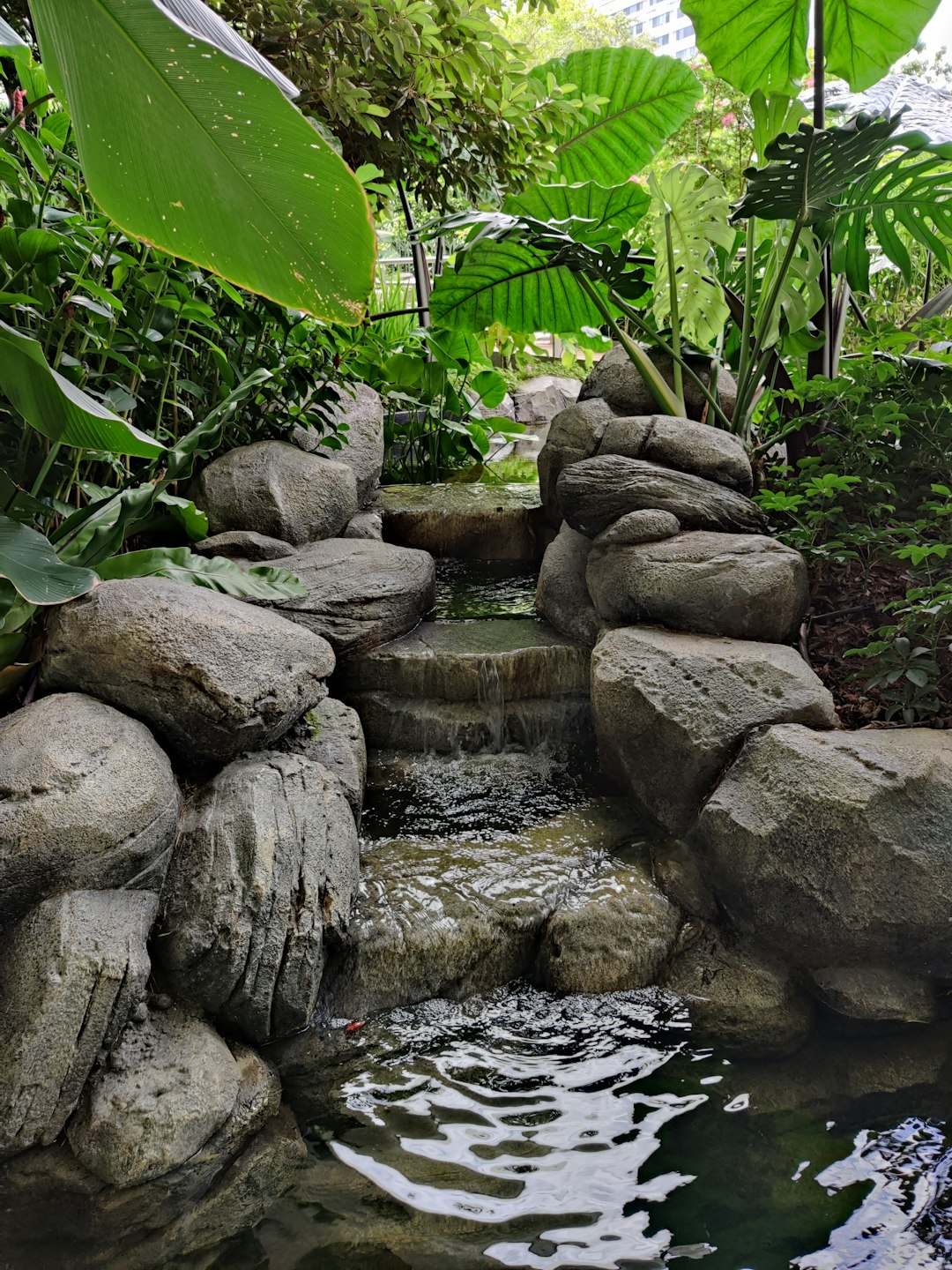 A peaceful spot featuring a man made water feature